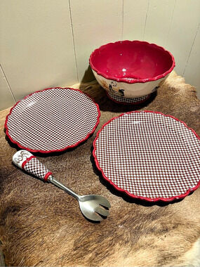 Mark & Graham Checkered Dinnerware Set Red & White